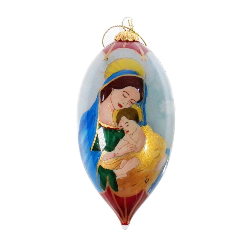 Pier Reverse Hand Painted Glass Hand Blown Ornament Virgin Mary Jesus Li Bien